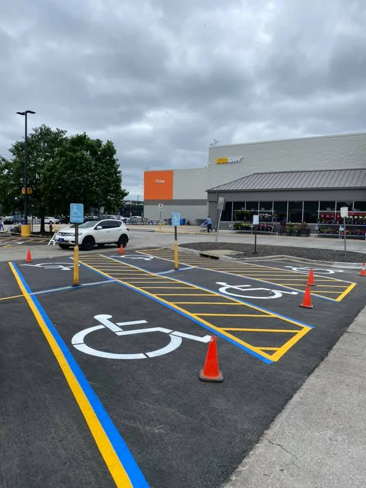 ADA-compliant accessible parking spaces with truncated dome ramps in Kansas City